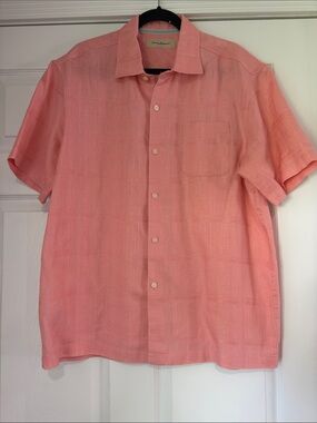 Final sale- Tommy Bahama Men's Short-Sleeve Button-Up Shirt in Coral Pink